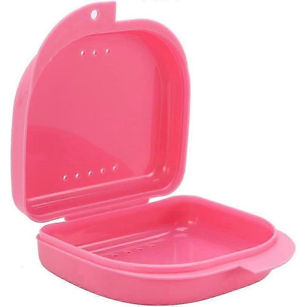 Portable Flip Snap Braces Retainer Storage Box Denture Placement Box (Pink)