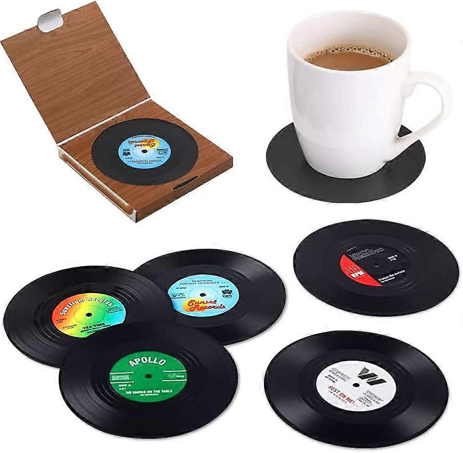 Retro Vinyl Record Coasters Set of 6, Stylish Drink Coasters for Restaurant, Party Use, Durable Material, Classic Design