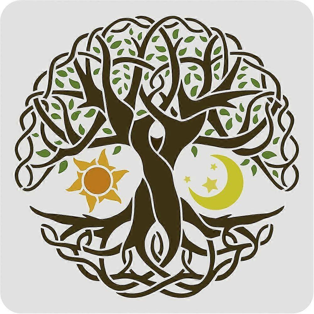 1pc Celtic Tree of Life Stencils Templates 30x30cm Reusable Mylar DIY Art Craft Painting Template Irish Welsh Knotwork Stencils for Art Projects Wood 