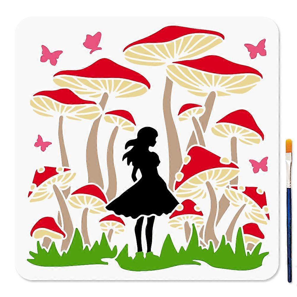 PET Hollow Out Drawing Painting Stencils for DIY Scrapbook Photo Album Mushroom 300x300mm