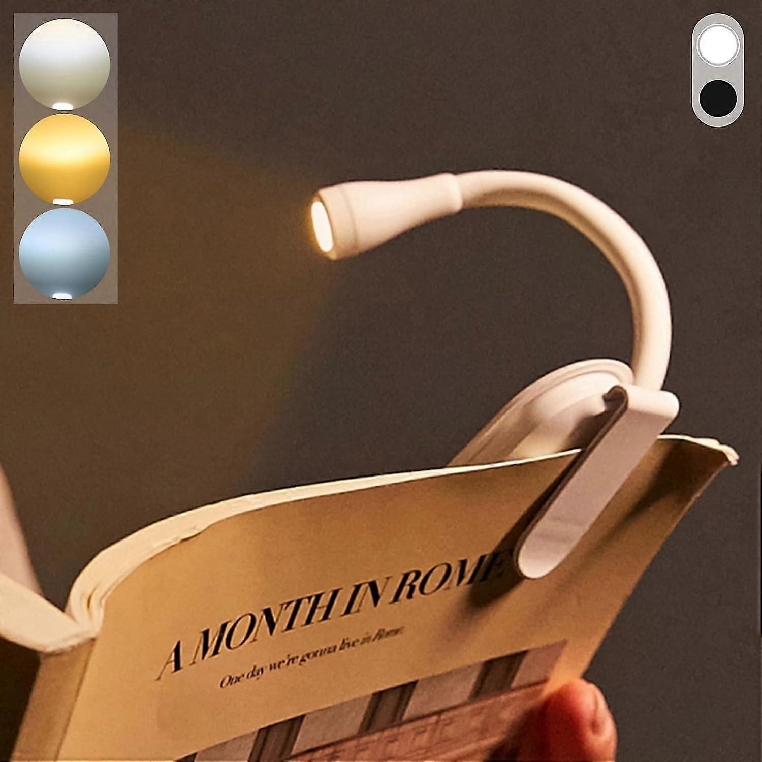 Book Light, Rechargeable Clip On Reading Light, Adjustable Brightness Led Reading Lamp,3 Light Colors,portable Book Lamp For Kids Reading In Bed. Nigh
