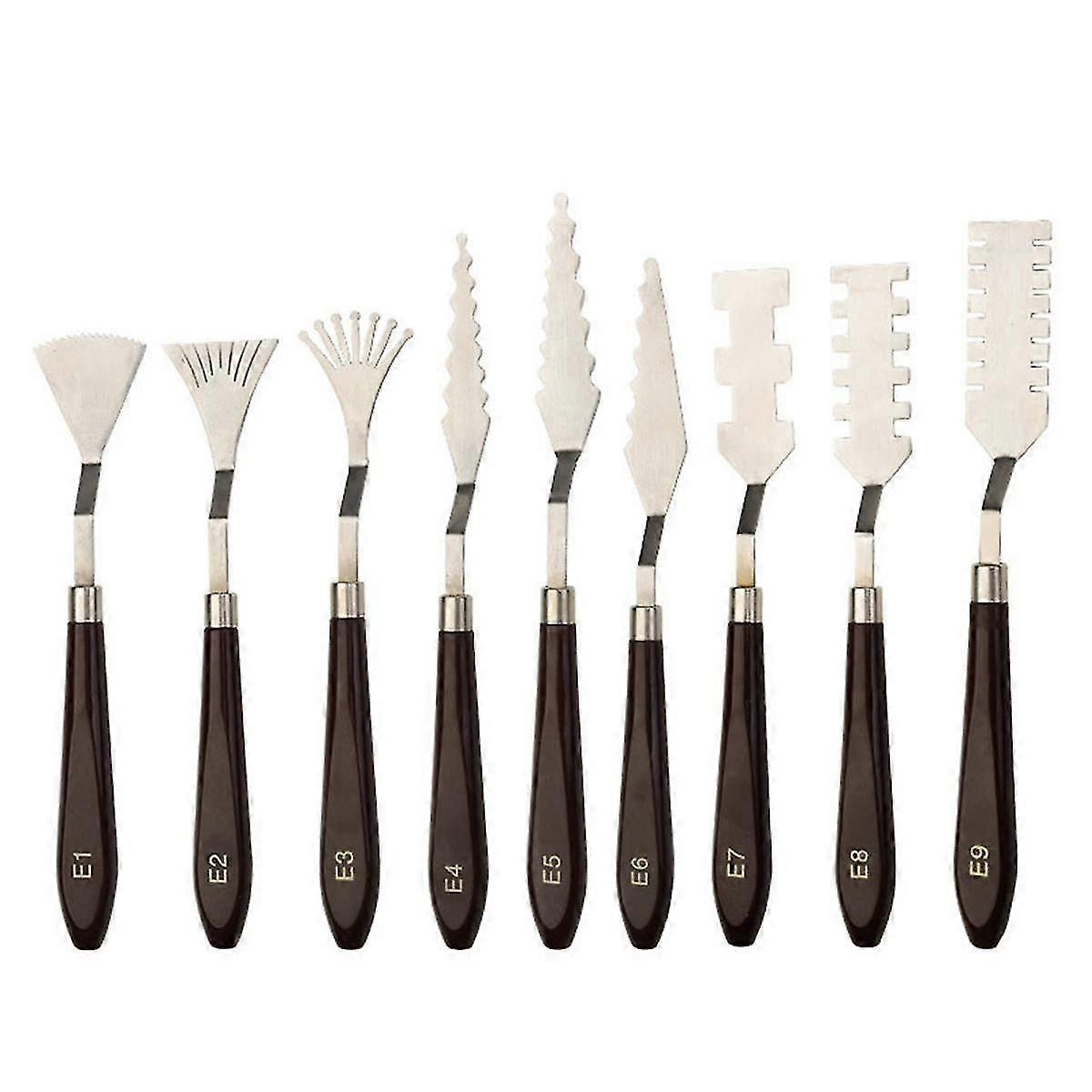 9PCS Professional Stainless Steel Palette Scraper Set Spatula Palette Knife Painting Mixing Scraper Set