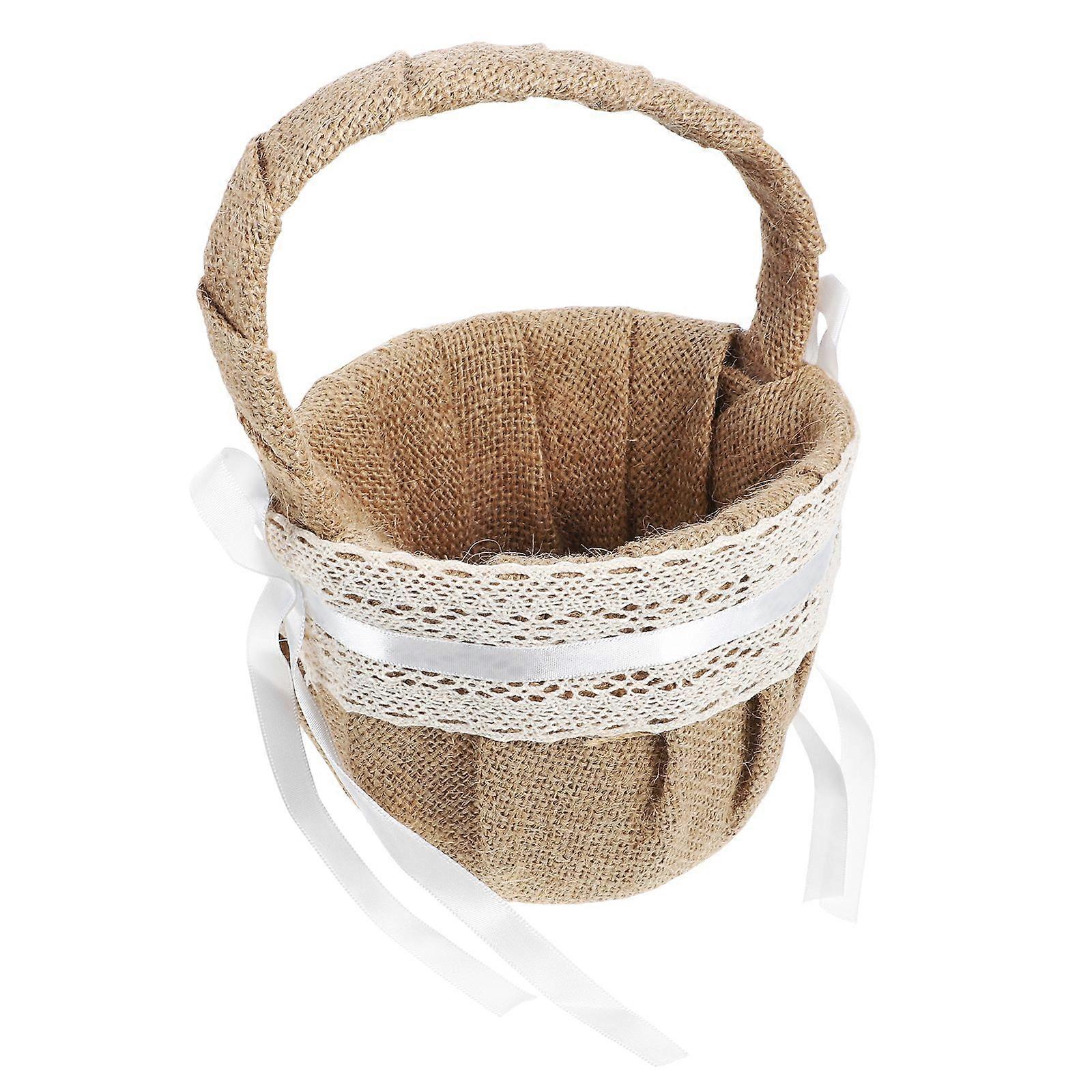 1pc mariage lin dentelle panier rustique toile de jute bowknot panier pour cérémonie de fiançailles
