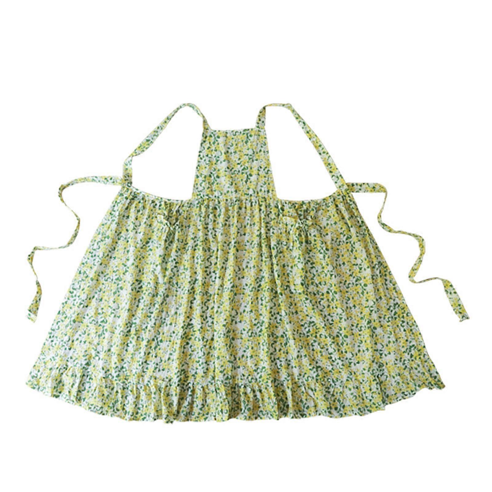 Breathables Cotton Sleeveless Apron with Florals Detail AntiFouling Work Clothes for Kitchen Use and Handmade Projects Yellow