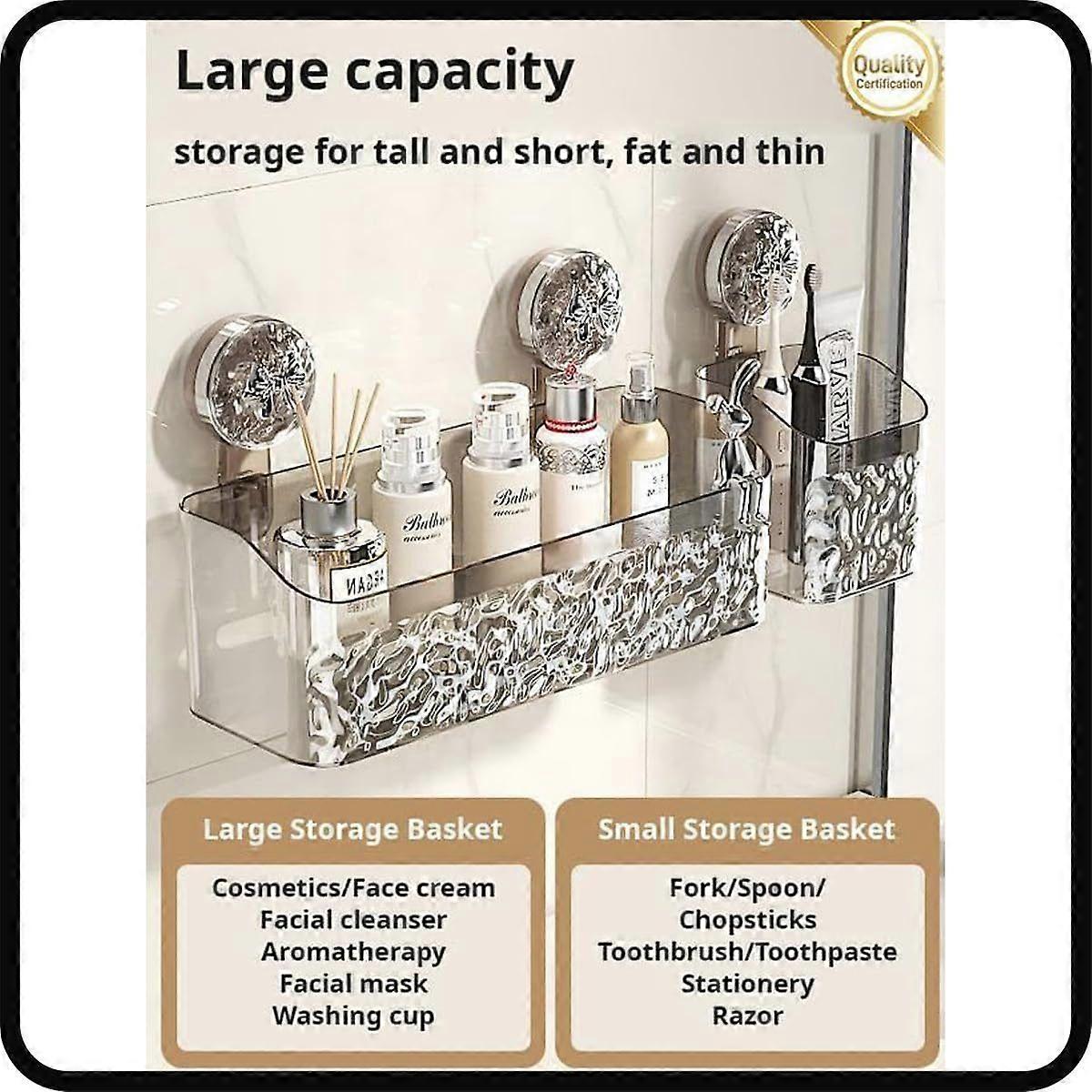 Wall Mounted Shower Storage Rack Bathroom Suction Cup Shelf
