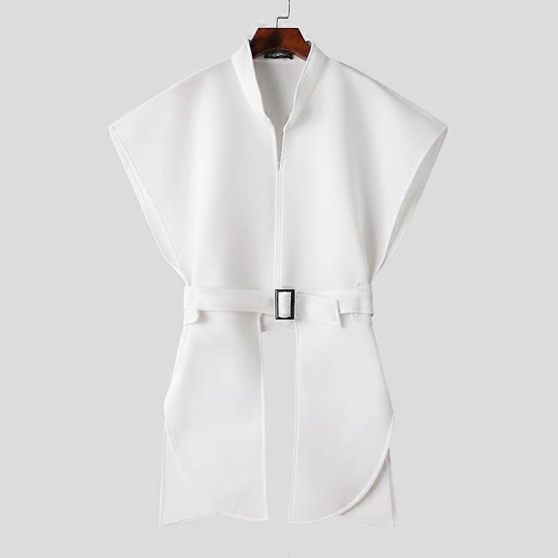 INCERUN Men Stand Collar Sleeveless Asymmetric Cape Waistcoats