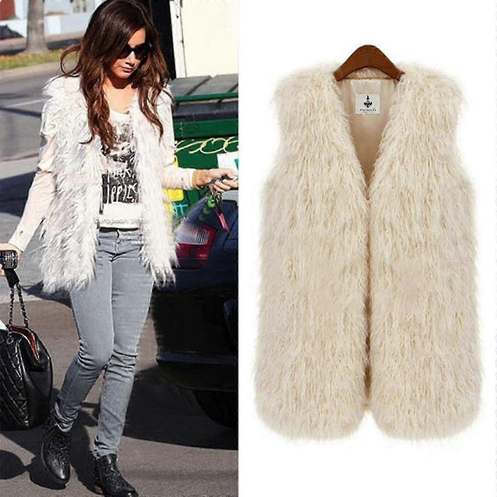 Damjacka, medellång väst, ruffig väst, fuskpälsväst