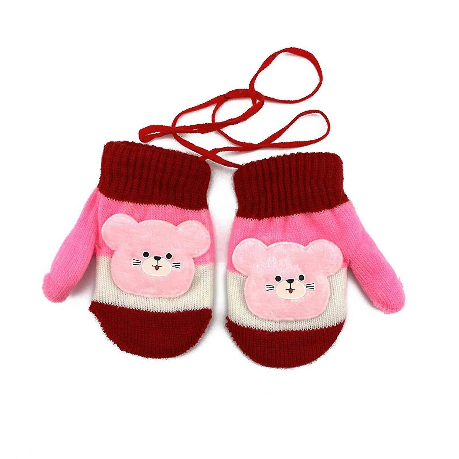 Cute Cartoon For Cat Gloves Winter Thick Knit Baby Kids Newborn Mittens 0-4years Old