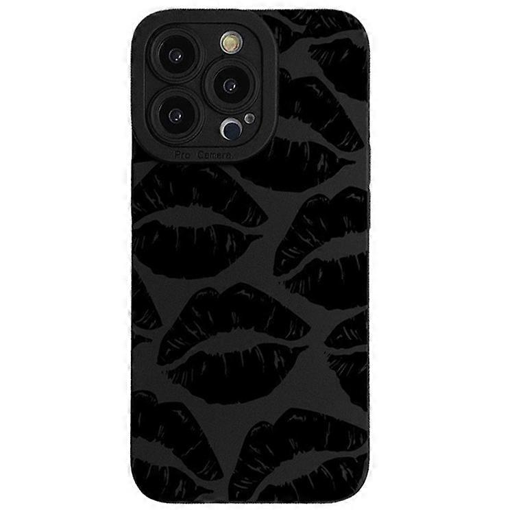 Compatible For iPhone 16 Pro Max Case Black Lips Design TPU Phone Cover Precise Cutouts