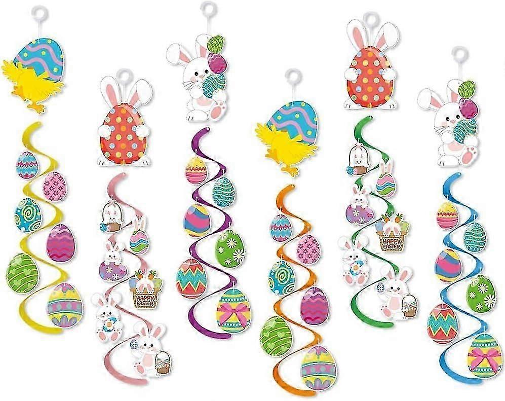 Easter Decorations, 42PCs Easter Banner Decorations, Happy Easter Banner, Easter Bunting(6 Colorful Easter Swirl Hanging)