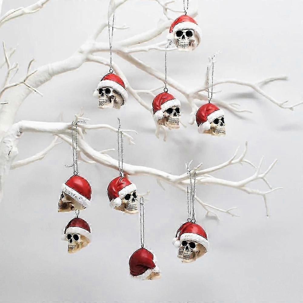 Christmas Tree Hanging Ornaments Mini Skull Wear Red Santa Hat Crafts With Rope Xmas Party Hanging Accessories