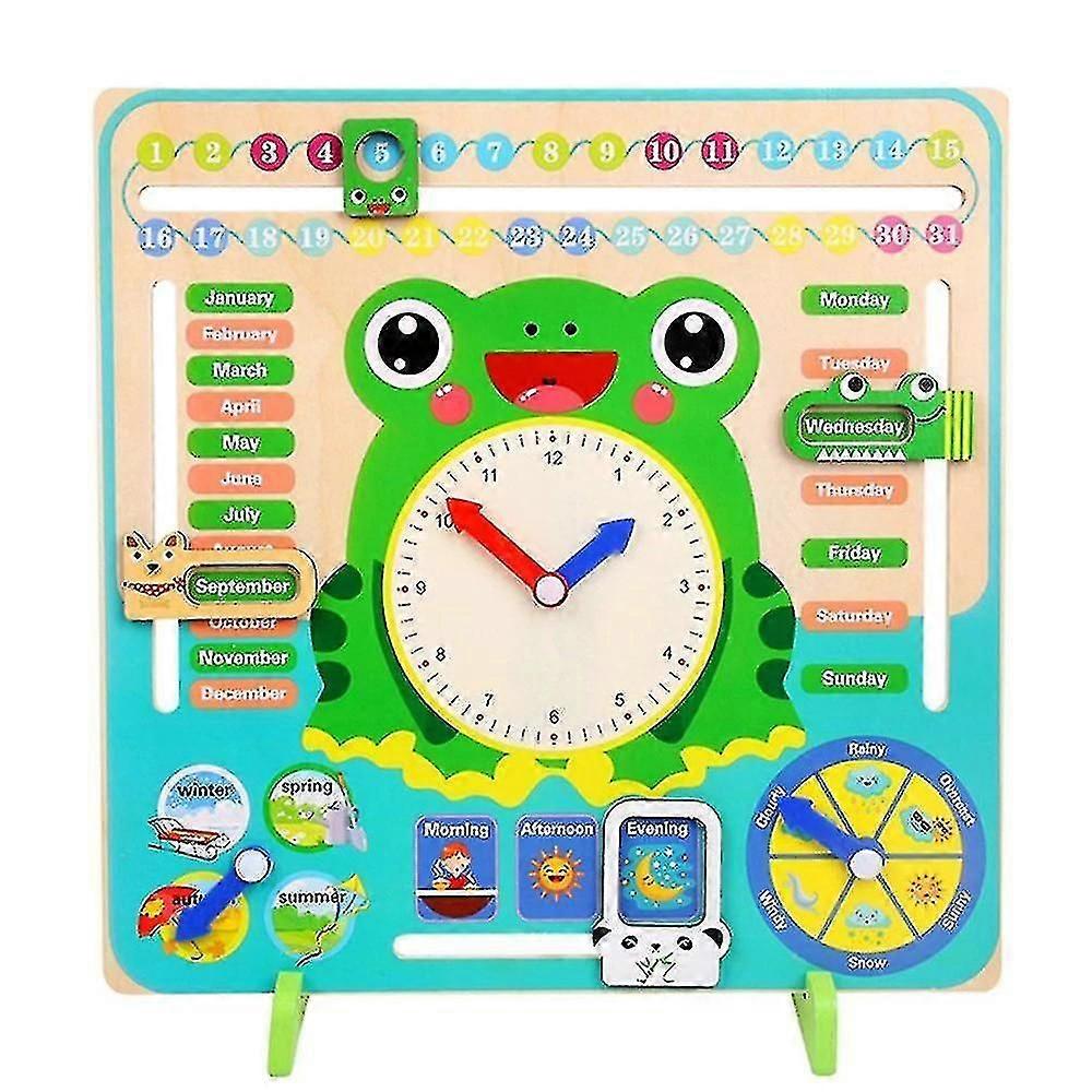 Multi-functional Wooden Clock Enducational Timing Learning Tool Time Month Date