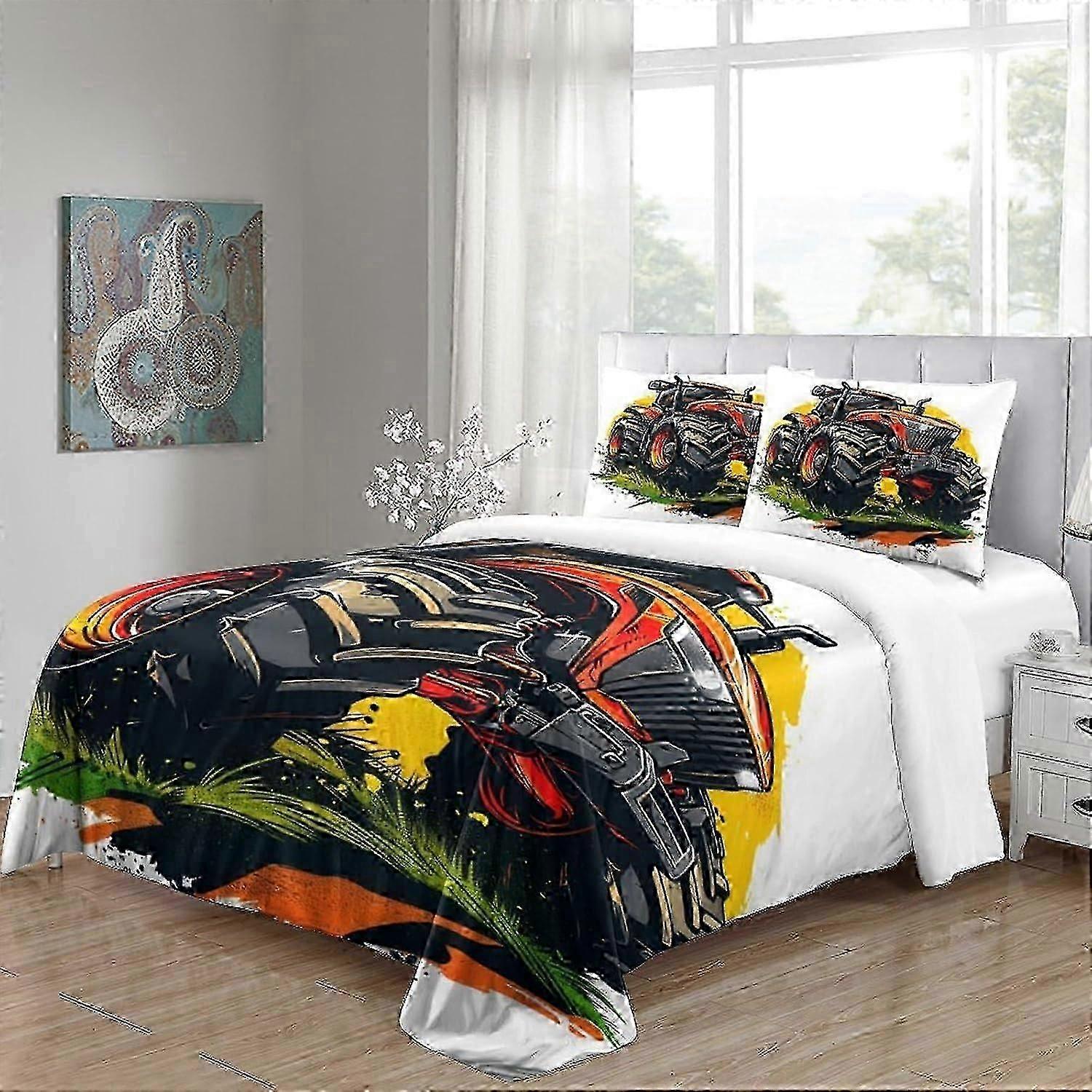 J1299 Bed Sheets Tractor 3D Print Duvet Cover Bedding Set Soft Microfiber 3 Pcs Farm Comforter Cover with Pillowcases And Zipper Closure for Teens And