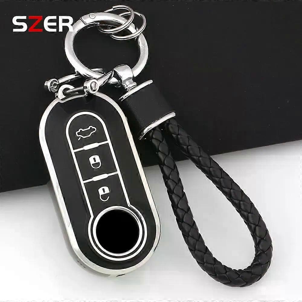 Fashion TPU Car Key Case Cover Shell compatible for Fiat 500 Ducato Panda 500L Punto Lancia Musa compatible for Citroen Car Keyring Luxury Keychain