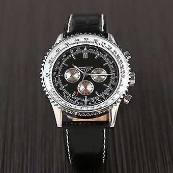 HUAJI Automatic Mechanical Luxury Watch for Men - Multifunction Business Fashion Wristwatch Waterproof Black