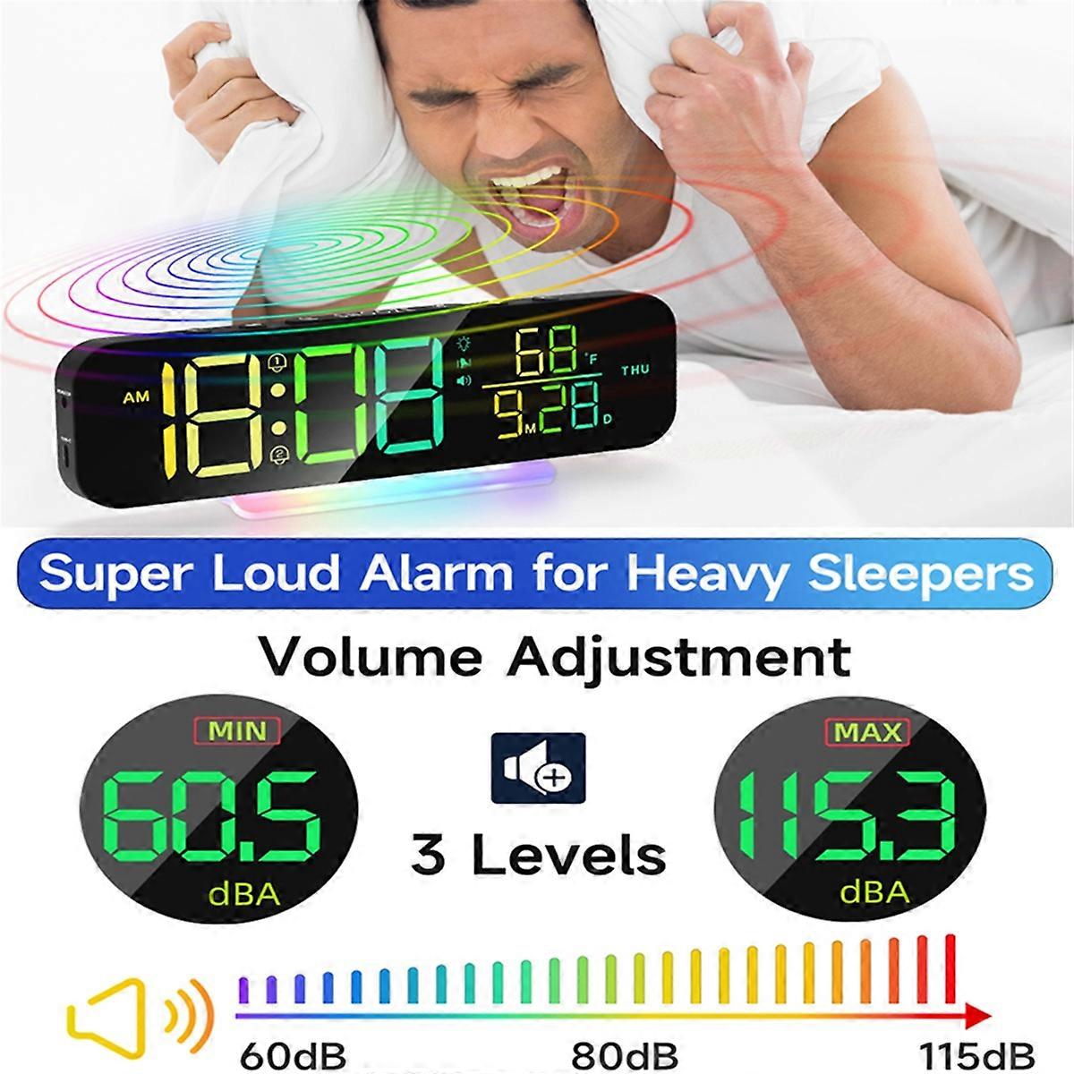 Vibrating Clock with Super Loud Alarm and Bed Shaking Vibrator. Various Display Modes with Colorful 