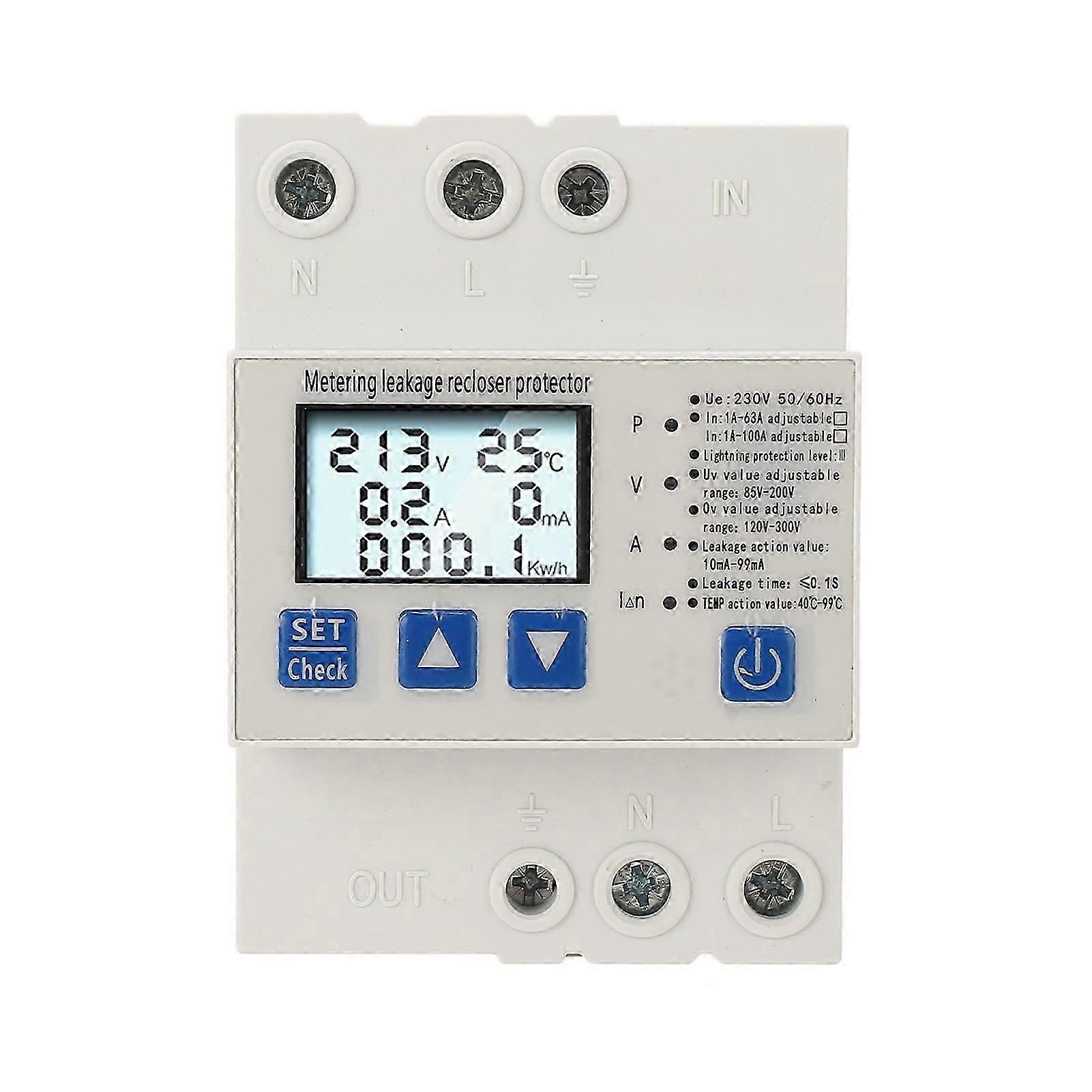 AC230V 1A - 63A Automatic Self - Recovery Power Over/Under Voltage Protector