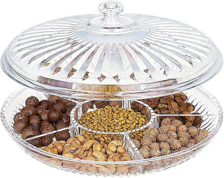 HABIBEE Creative Acrylic Multi Sectional Snack Serving Tray Set with Lid (Six Sections)