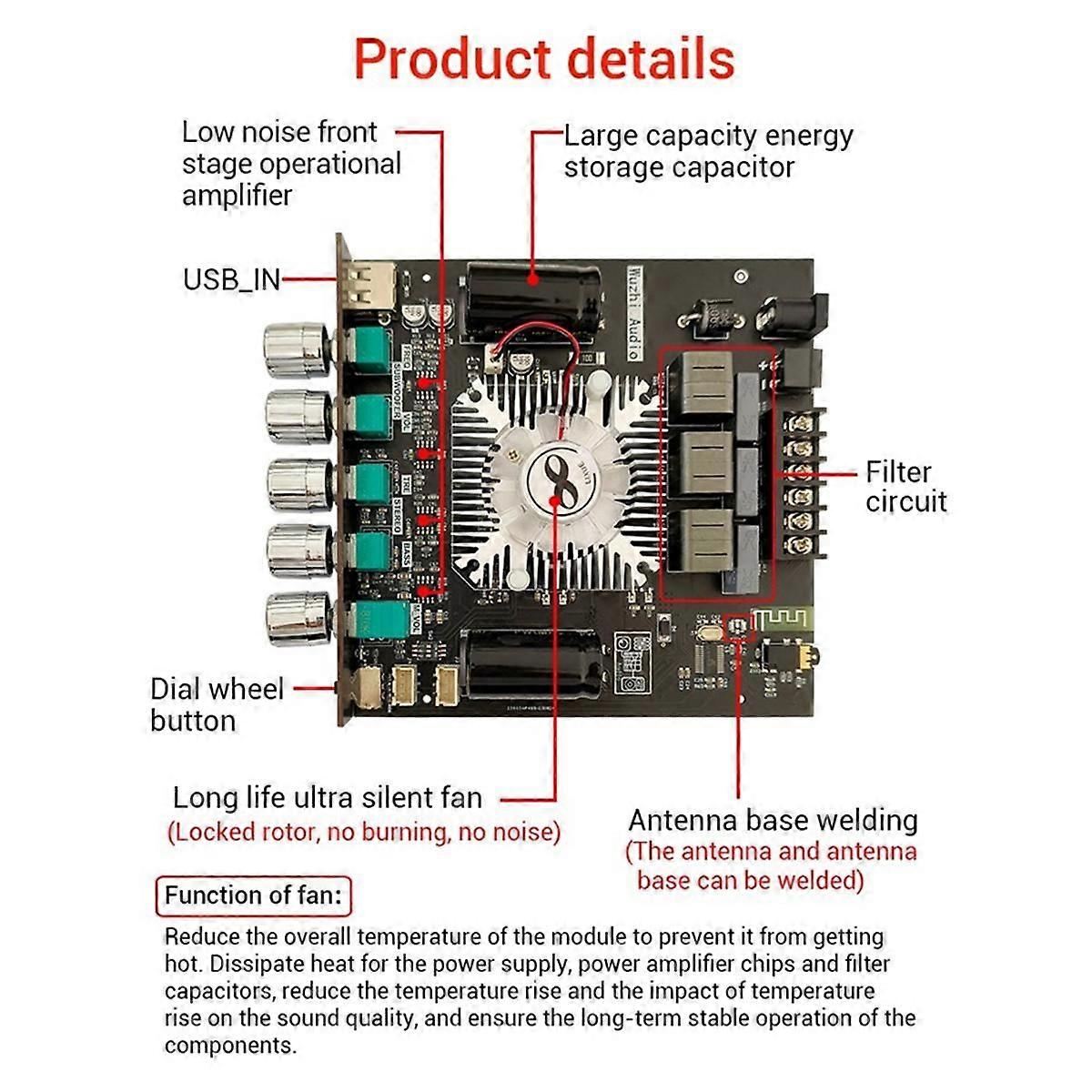 -HT21 2G HIFI Bluetooth 2.1 Channel Power Audio Stereo Subwoofer Amplifier Board 160Wx2+220W TREBLE Bass TDA7498E B