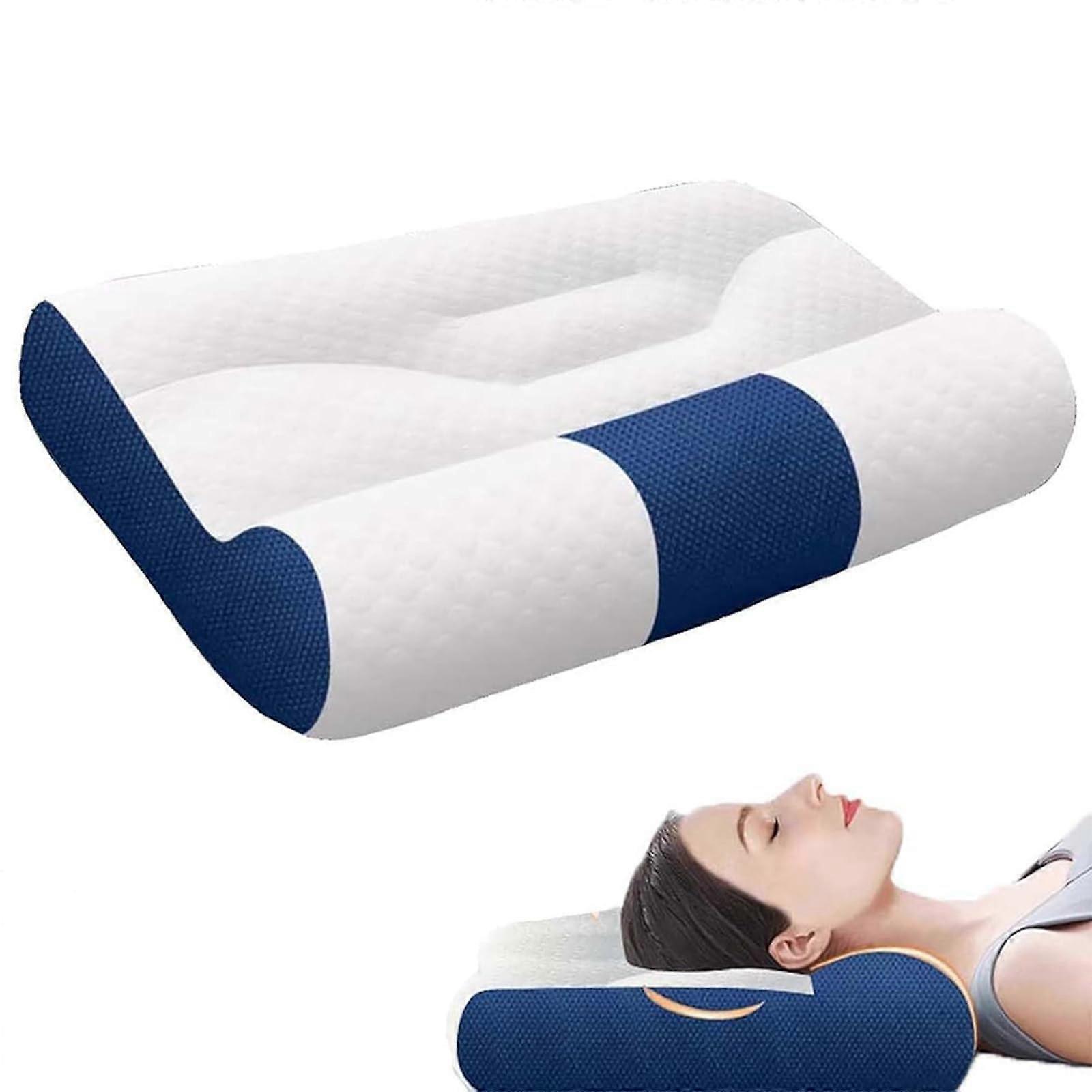 Sleep Enhancing Cervical Support Comfort Goose Down Pillow Ergonomic Neck Pillow For Sleeping Large Blue