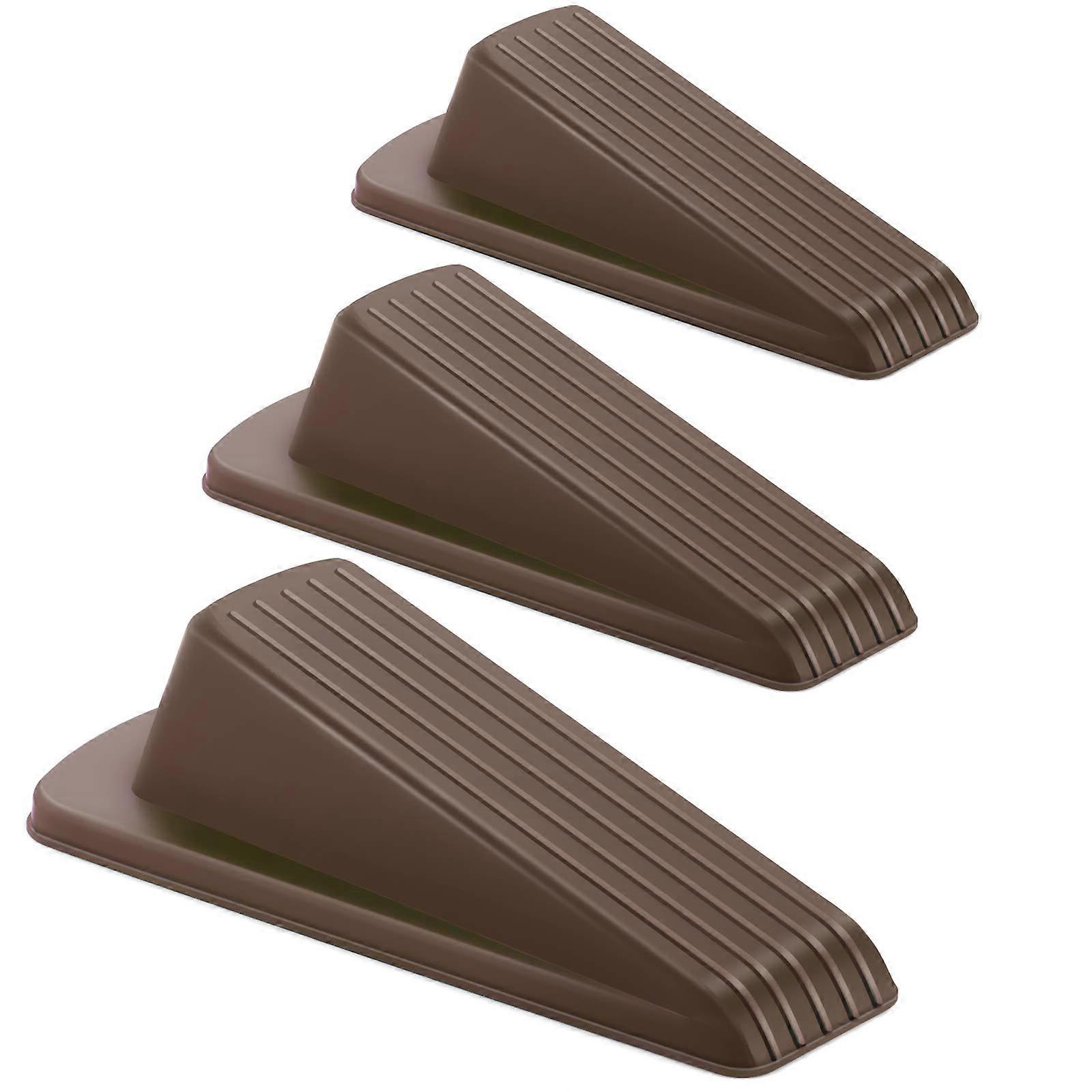 Rubber Door Stoppers for Floor, Brown Door Stop Wedge, 3 Pack, Durable Non-Slip Design for Home and Office Use