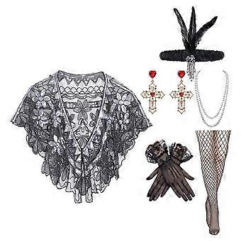 Roaring 20s Dames Avondjurk Sjaal Wrap Set Inclusief Kralen Halsketting Vintage Sieraden voor Thema Event Rood