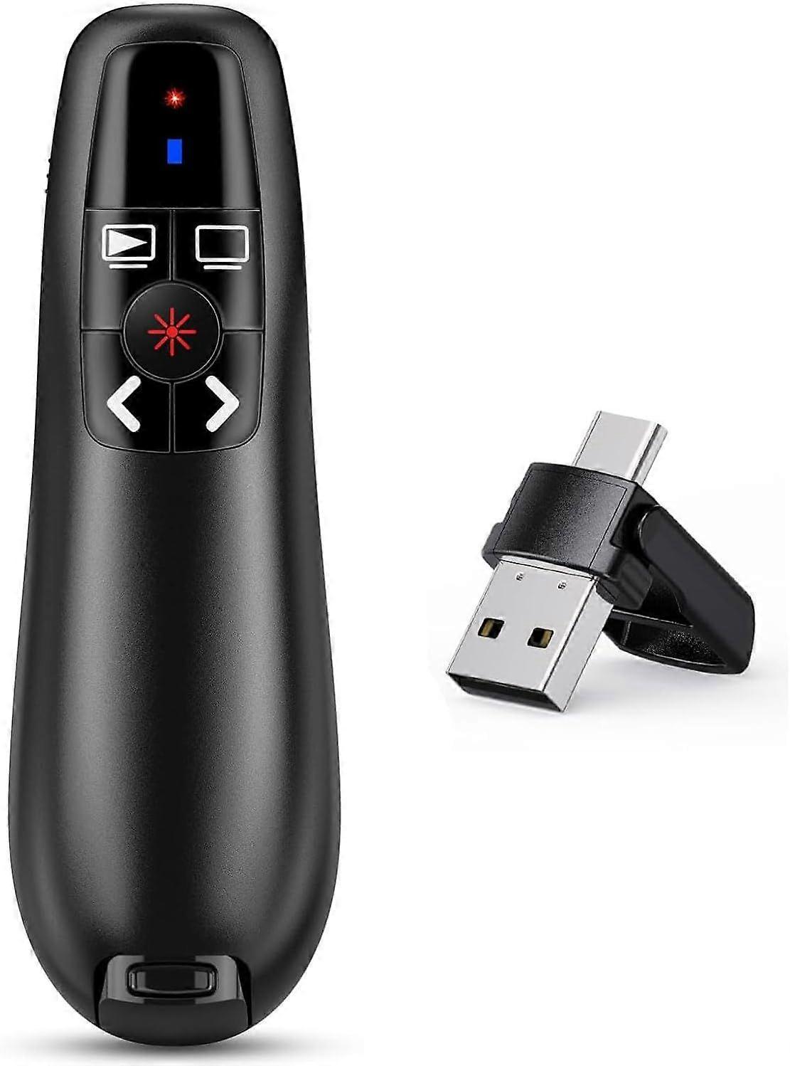 2 in 1 USB C Presenter for PowerPoint Presentations 2.4GHz Wireless Presenter Remote Clicker