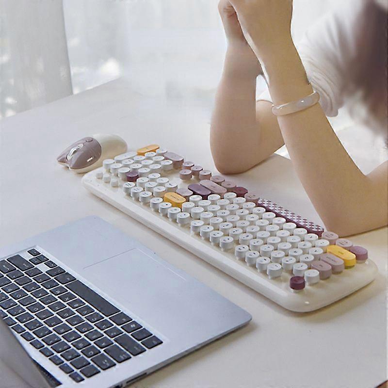 Mofii 2.4G Wireless Ergonomics Keyboard Set Mixed Color Keycap Keyboard and Mouse Comb for PC Laptop Notebook Computer Girl