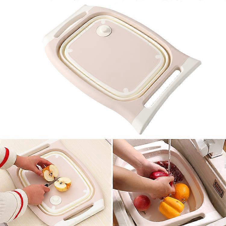 Multifunctional Cutting Board Kitchen Foldable Vegetable Washing Basin, Size:Large(Pink)