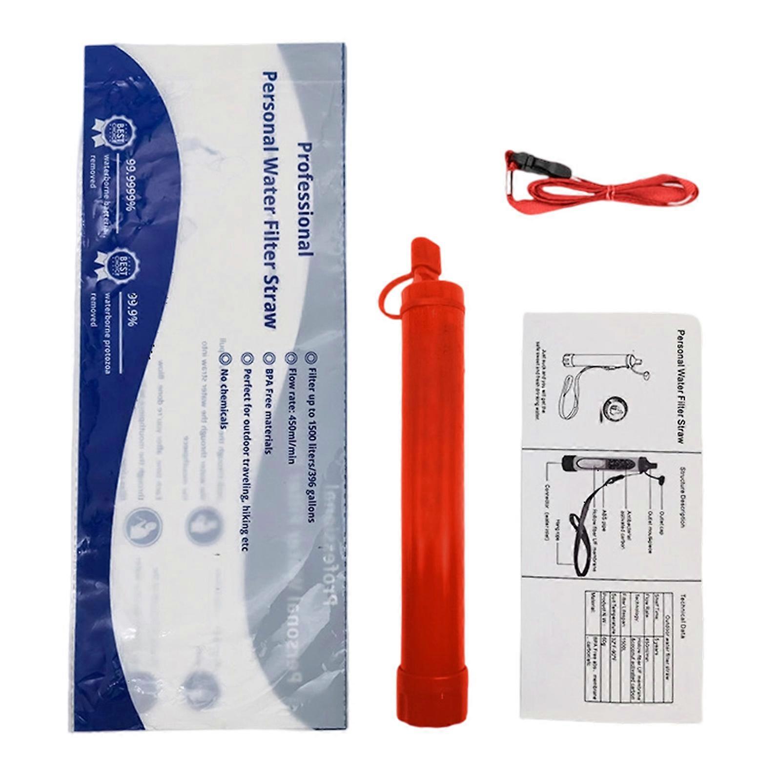 Outdoor Camping Water Straw Purification System Remove 99.99% Bacterium with Filtration to 0.01Microns for Emergency Use red