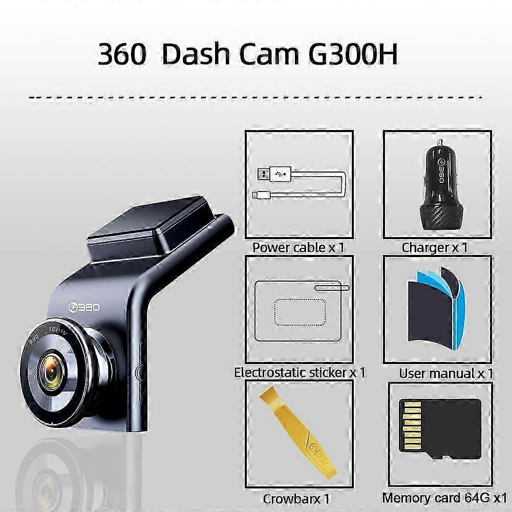 360 行车记录仪 G300h 车载硬盘录像机 1296p 高清夜视 Wifi 应用程序内置 GPS 摄像头 160 Fov 录像机 24 小时停车监控器