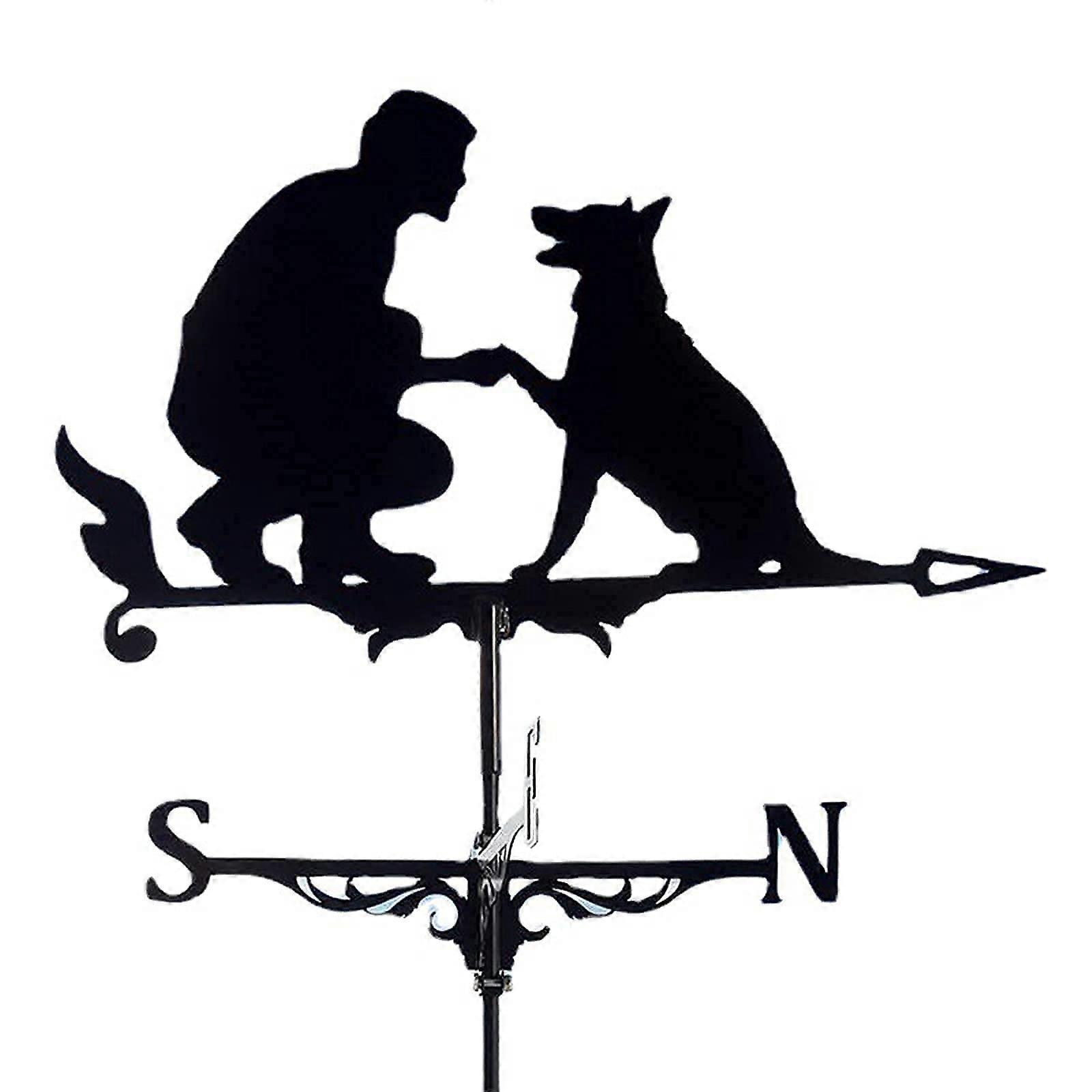 man and dog weather vane weather vane farm durable retro scene wind direction black, steel Ref: 3997