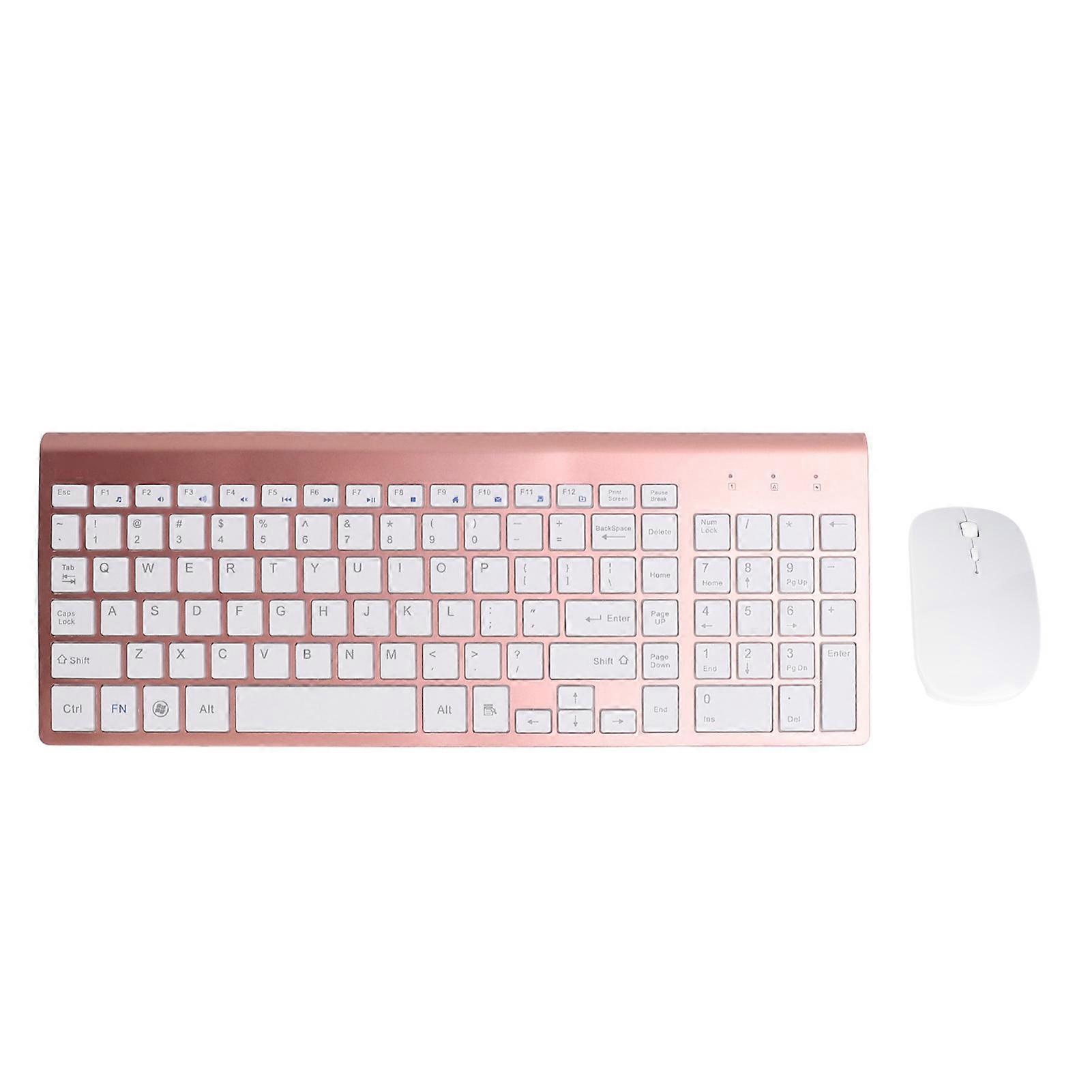 2.4G Wireless Keyboard and Mouse Combo Ultra Thin Silent 102 Keys Ergonomic Rose Gold