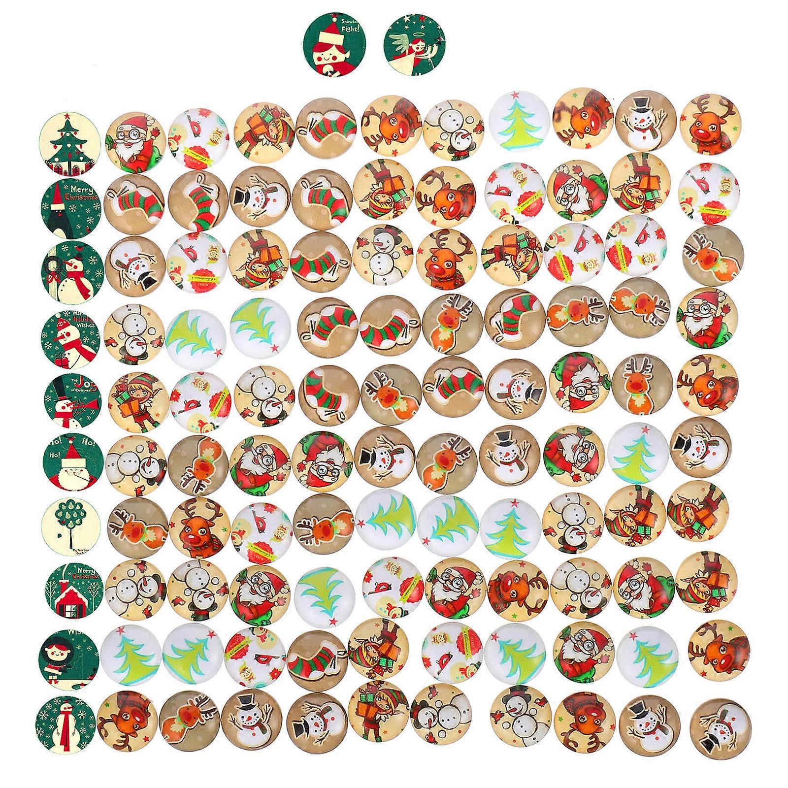 100Pcs Christmas Flat Back Cabochons Glass Patches Glass Gemstone Random Pattern