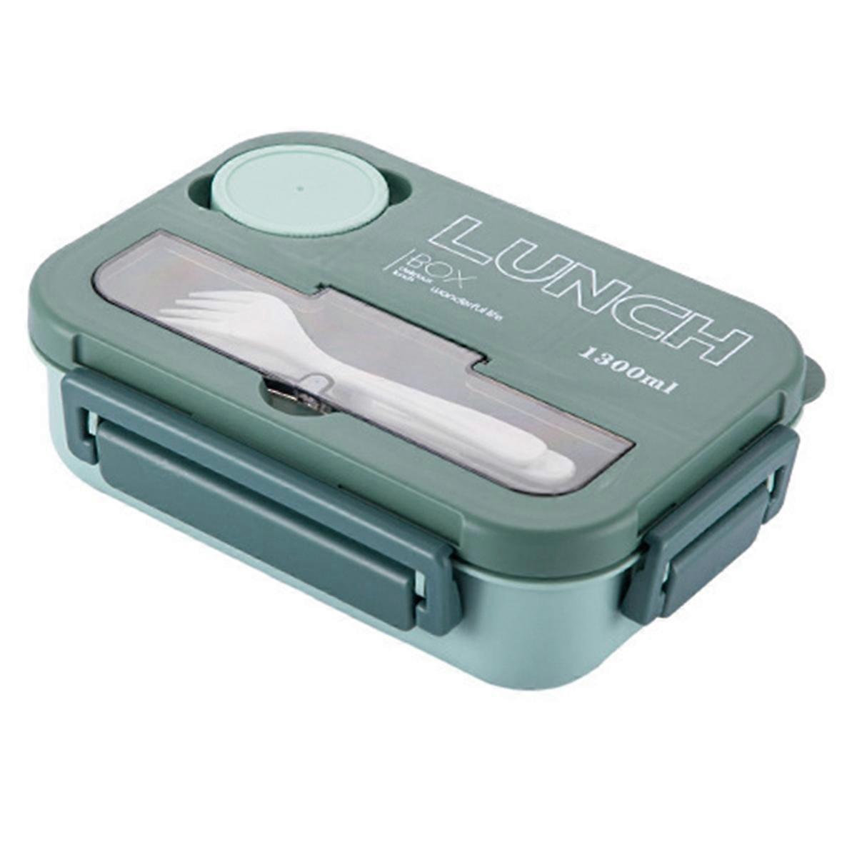 Portable with Grid Division Lunch Box Students Office Bento Box with Fork and Spoon Microwave Food Storage Container A