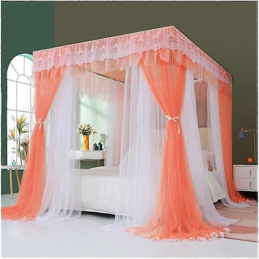 luxurious mosquito net with metal frame (Color: Orange, Size: 180x200cm)