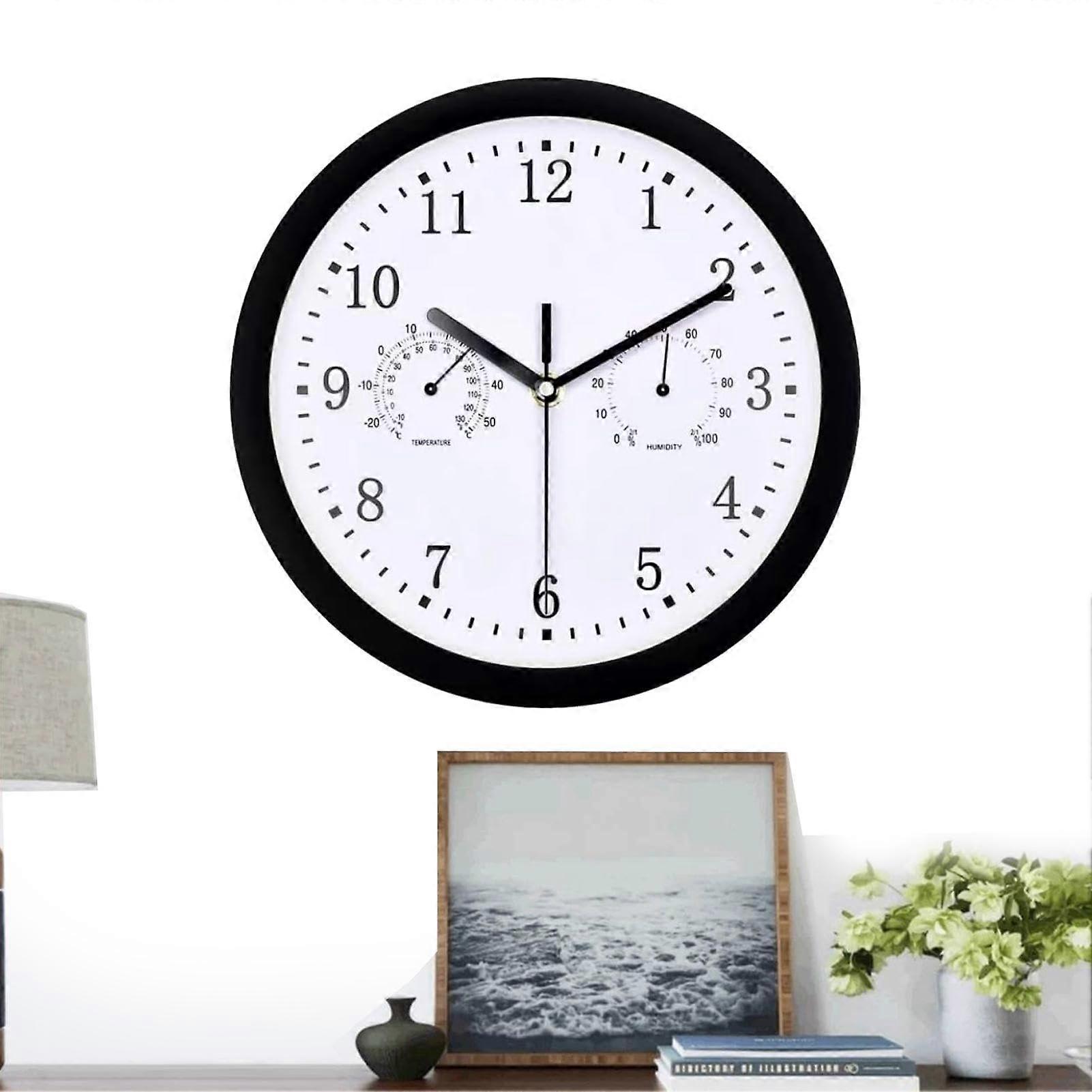Garden Clock Weatherproof Outdoor Clock with Thermometer Hygrometer Black
