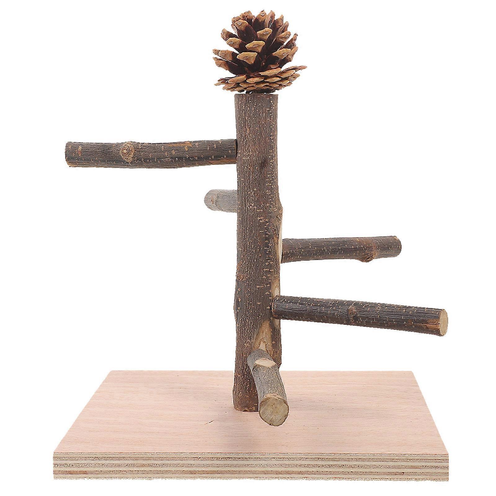 Parrot Perch Bird Training Stand For Desktop Placement Conures Climbing Playing Chewing Wood Material Rectangular Shape 1Pack