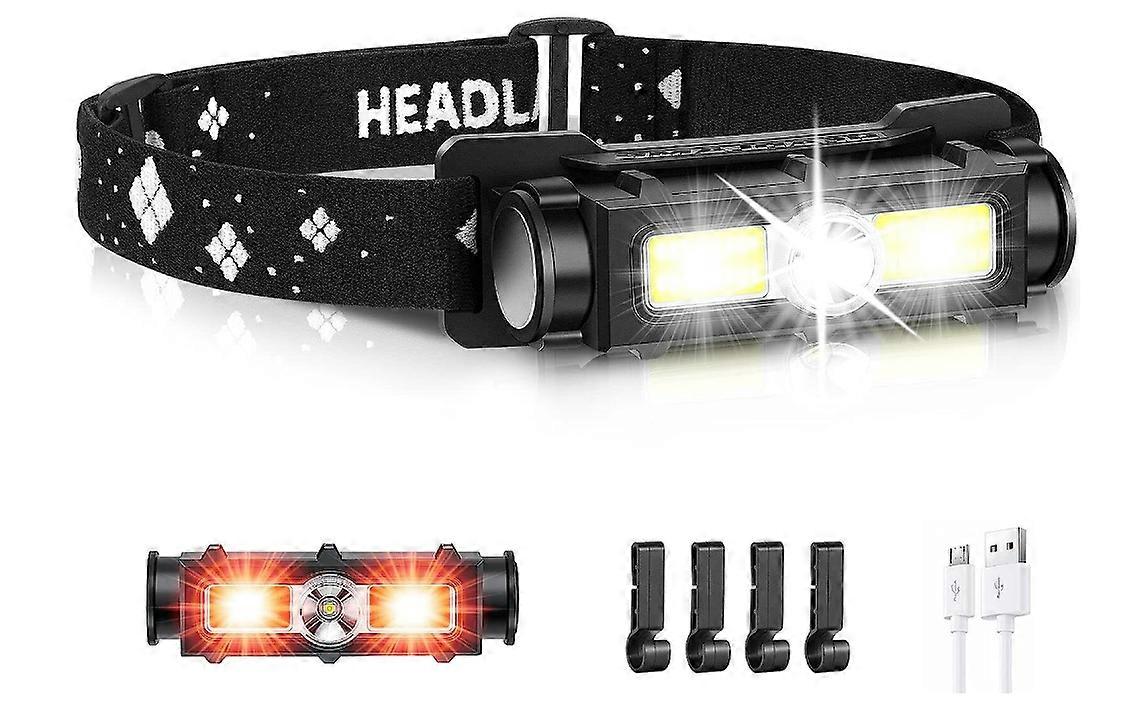 LED Headlamp Rechargeable, 2000LM Super Bright Head Light Waterproof Head Torch with Red Flash Light, Adjustable Headlamp LED Rechargeable(Black)