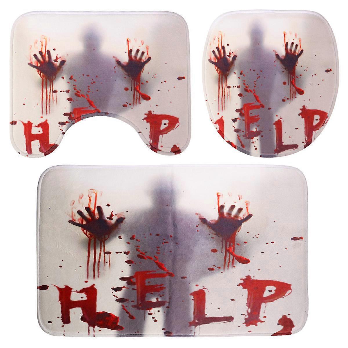 Bathroom Rugs and Toilet Cover Set of 3Pcs Halloween Mats Polyester Absorbent Quick Drying 45X37.5cm