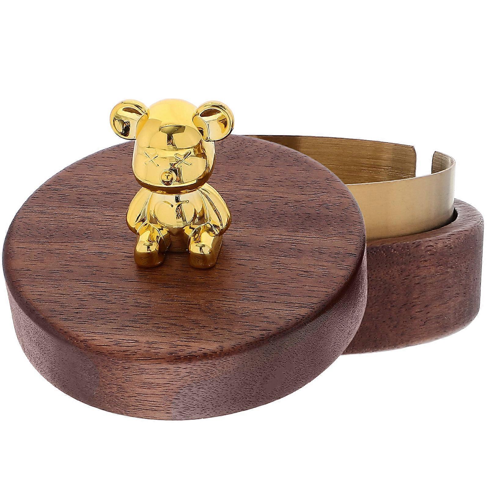Luxury Ashtray For Smokers Lidded Round Walnut Wood 1Pcs