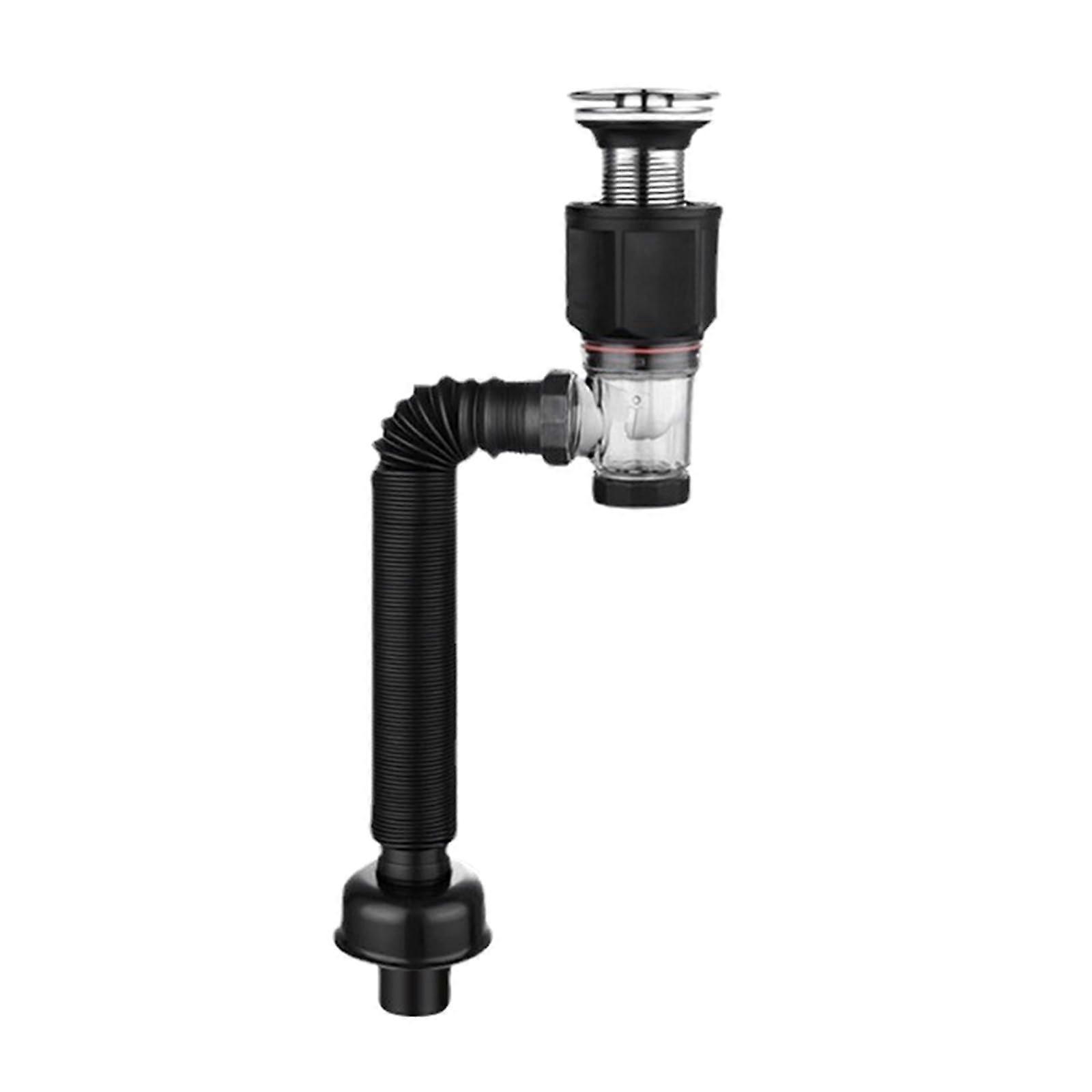 Popup Basin Waste Universal Sink Drain with Flexible Drain Hose, Popup Filter Plug, and Durable Sink Drain Pipe Compatibility