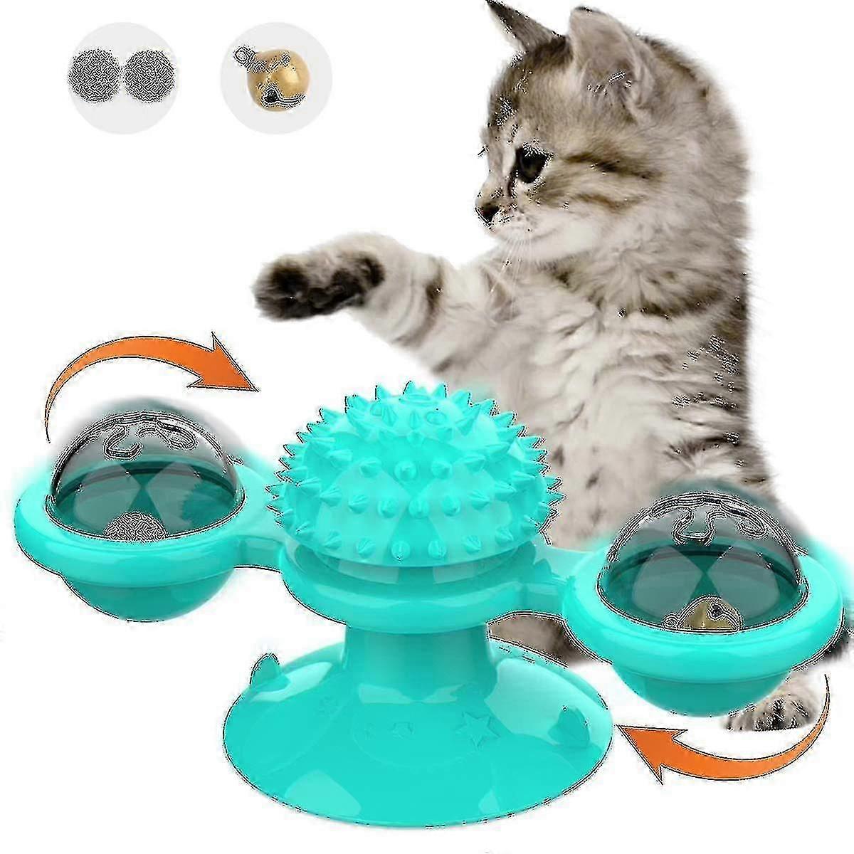Interactive Cat Toy, Rotating Windmill Cat Toy, Chew Toy Record Player Hairbrush Pet Toys Cat