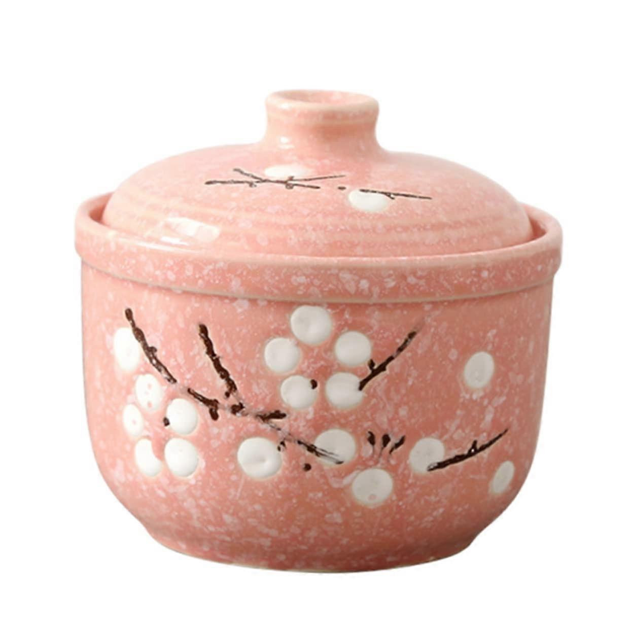 Soup Cup Glasses Nest Steamer Nesting Bowls with Lid, Large Ceramic Serving Bowl in Pink for Steaming and Serving