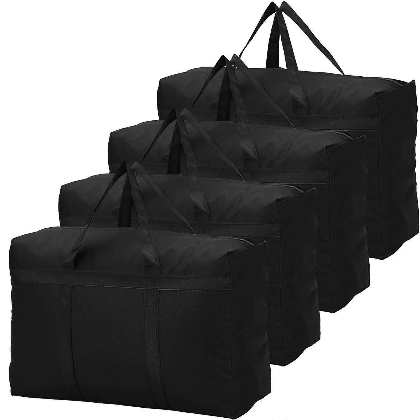 Large Storage Bags for Duvets, Pack of 4, 70 x 46 x 25 cm, 100L Black with Reinforced Handle and Sturdy Zip