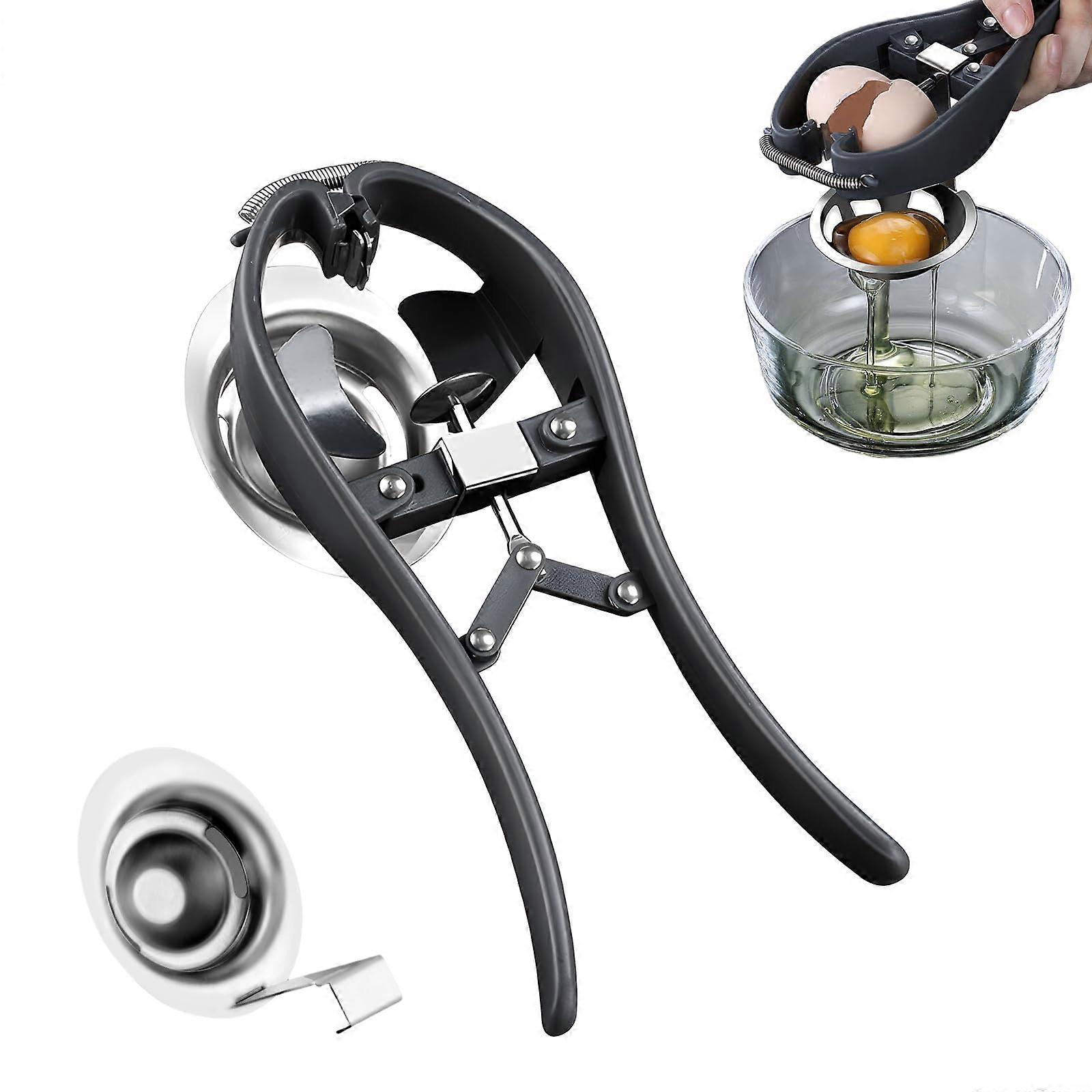 2 In 1 Stainless Steel Egg Opener and Separator Set, One-Handed Egg Cracker and Yolk Separator for Medium Eggs