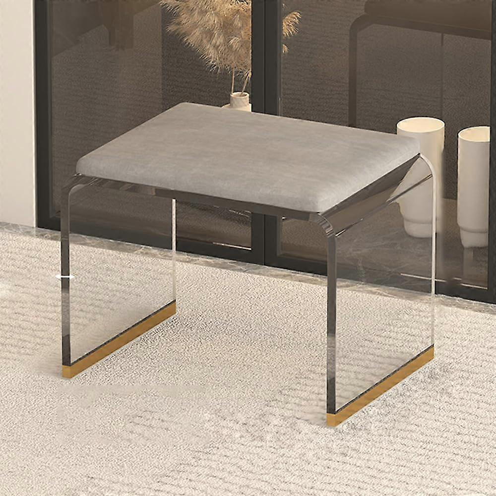 Acrylic Shoe Changing Stool with Velvet Cushion, 31x23x26.5 cm, Stylish Make-Up Stool for Entryway and Dressing Area
