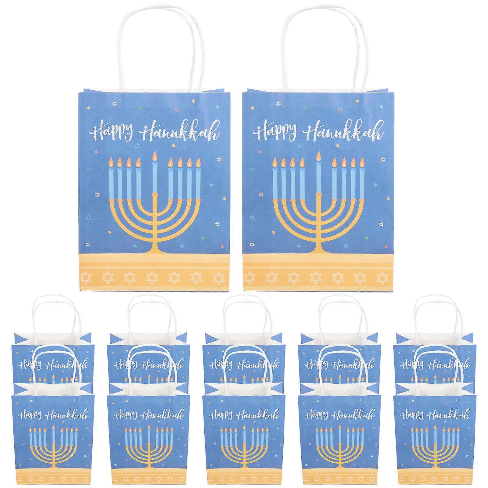 Multi-Function Paper Bag Hanukkah Party Supply Blue 21x16cm Decoration 12Pcs