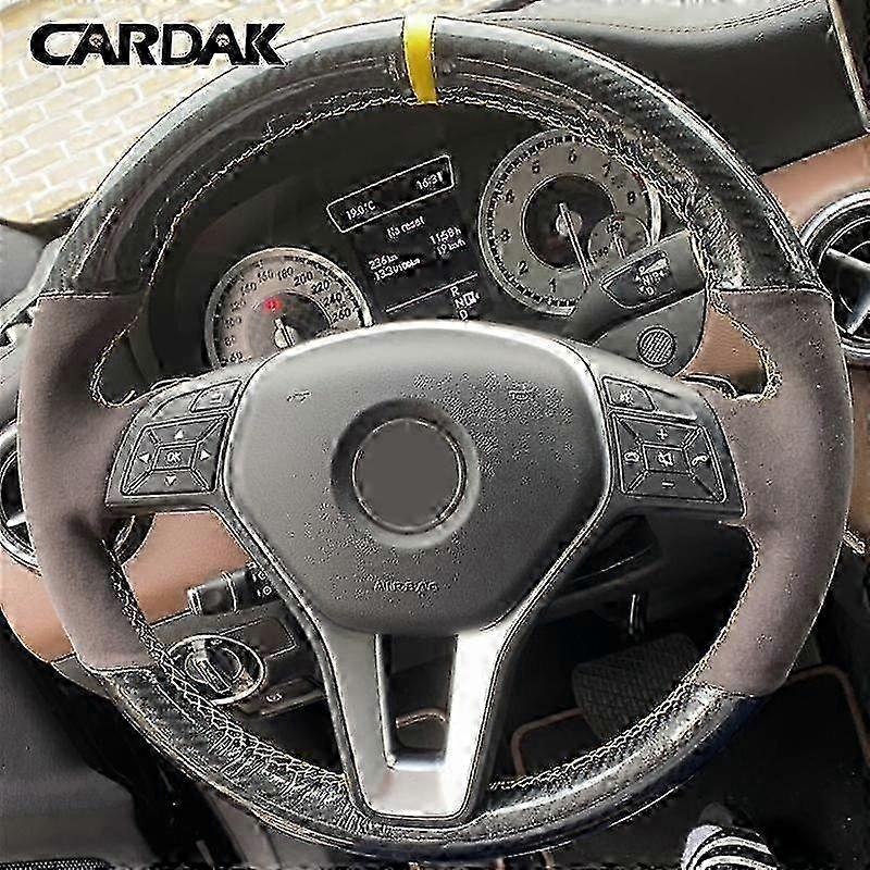 Suede Carbon Leather Steering Wheel Cover for Compatible Brand Models W176 W246 C-Class W204 C117 C218 X218 W212 C207 A207 X156