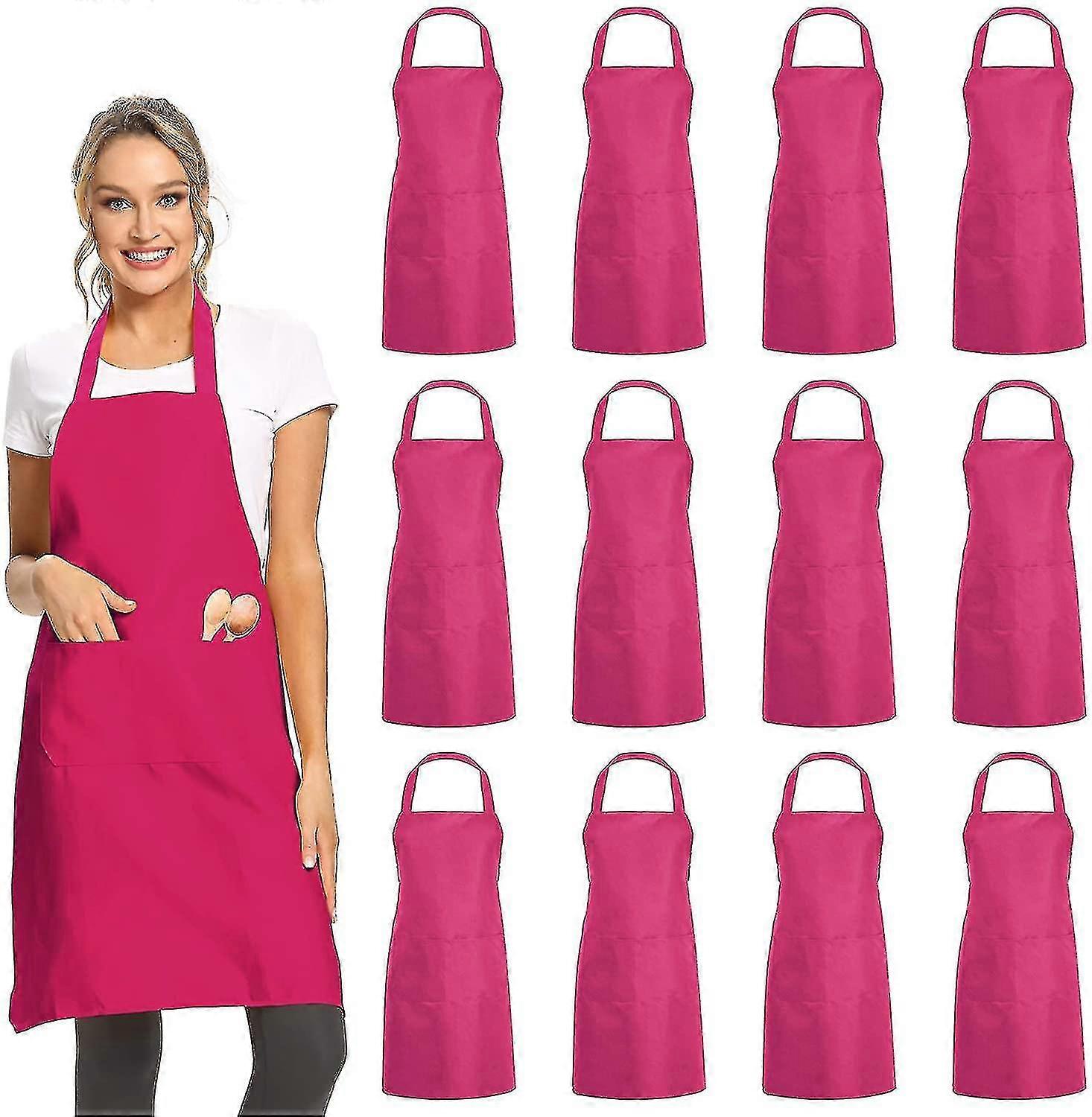12 Pack Plain Bib Aprons, Pink, Commercial Use